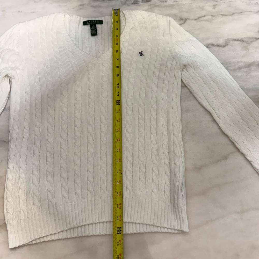 Polo Ralph Lauren Cable Knit V Neck Sweater White Women’s Size L - Picture 7 of 8